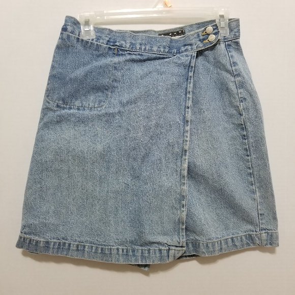 Mythology skort 8 VINTAGE denim jean wrap style skirt front shorts back cotton - Picture 1 of 15